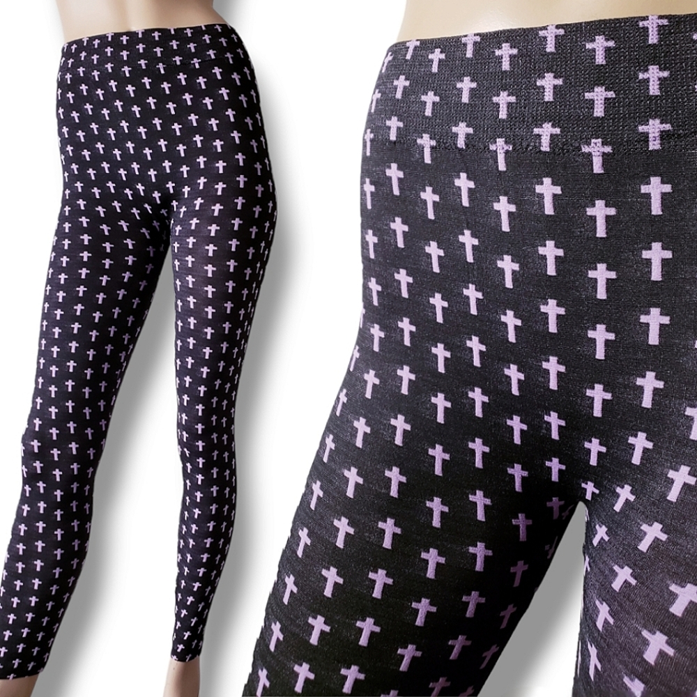 ShoSho Purple & Black Cross Print Leggings